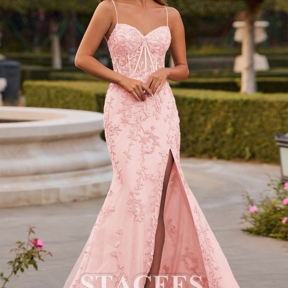 Stacees Blushing Pink Floral Prom Gown NEVER WORN